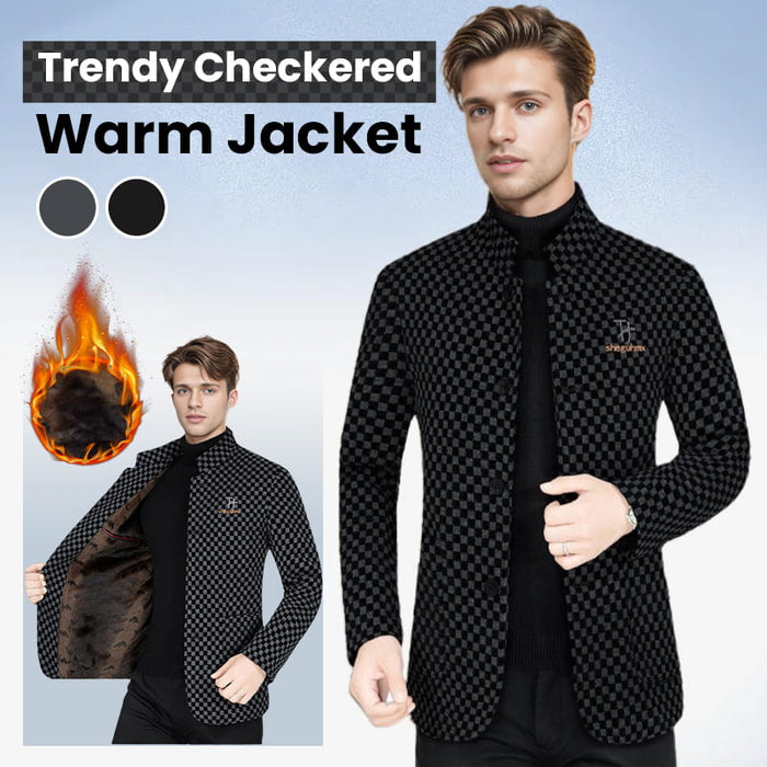 Men's Trendy Checkered Warm Jacket with Pockets - Black | Light Jacket Layer | SAVINTARI