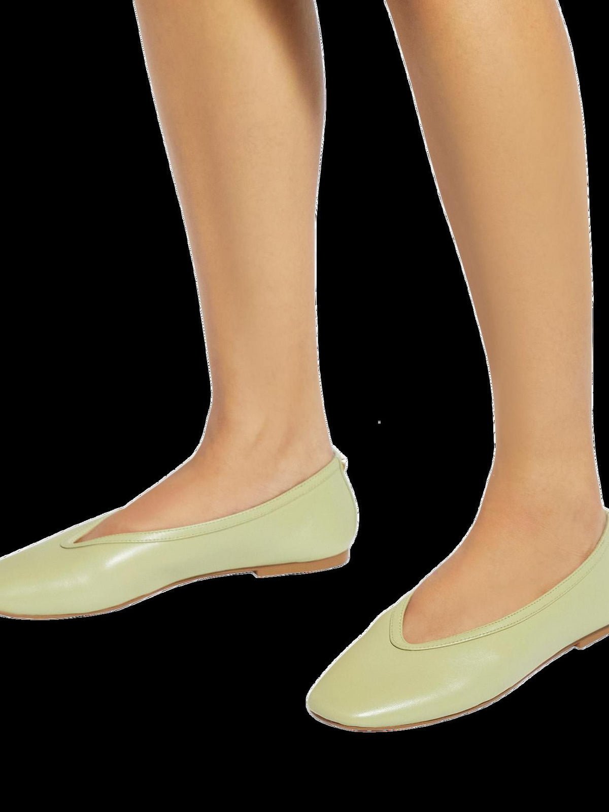Women's Leather Ballet Pumps in Green view 2 | green ballet pumps | SAVINTARI