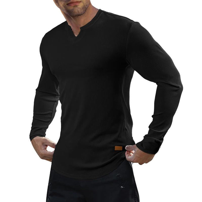Camiseta Hombre Cuello en V Slim Fit de Canalé Manga Larga
