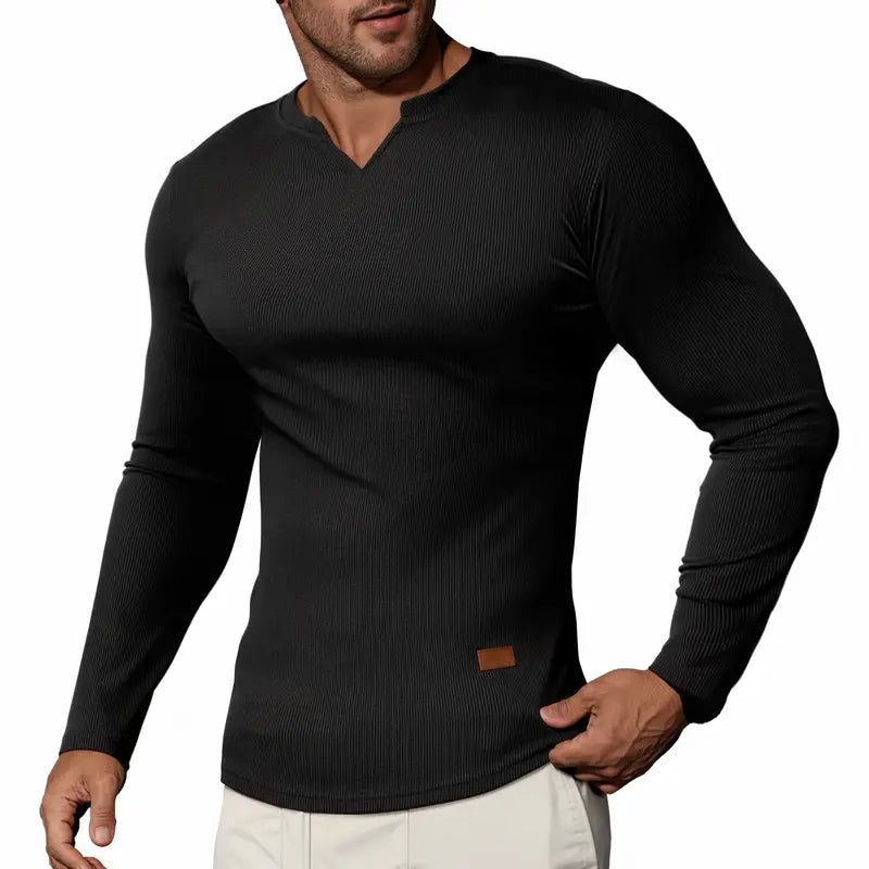 Camiseta hombre cuello en V slim fit canalé 2 | SAVINTARI