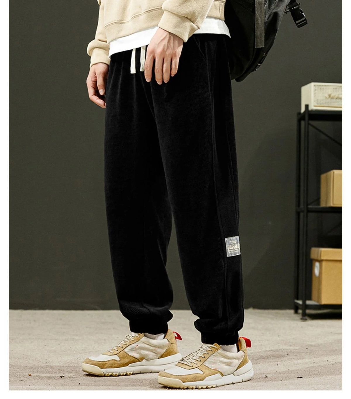 Men's Corduroy Fabric Casual Soft Pants（50 - Black | SAVINTARI