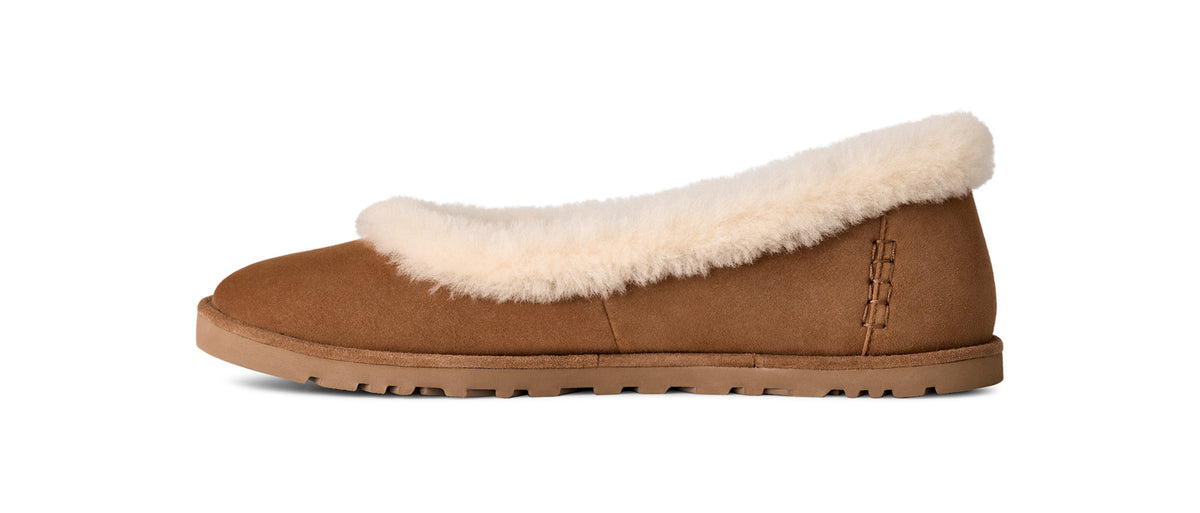 Women's Suede Ballet Flats in Chestnut view 3 | suede ballet flats | SAVINTARI