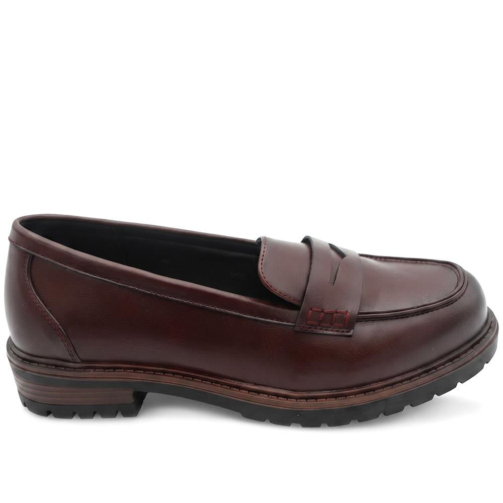 Women's Wide Fit Penny Loafers in Burgundy view 3 | burgundy loafers | SAVINTARI