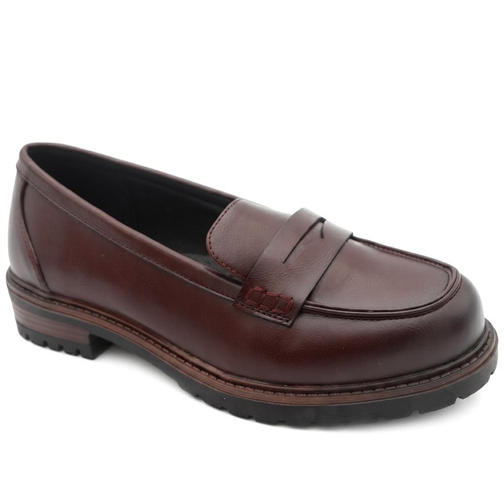 Women's Wide Fit Penny Loafers in Burgundy | burgundy loafers | SAVINTARI