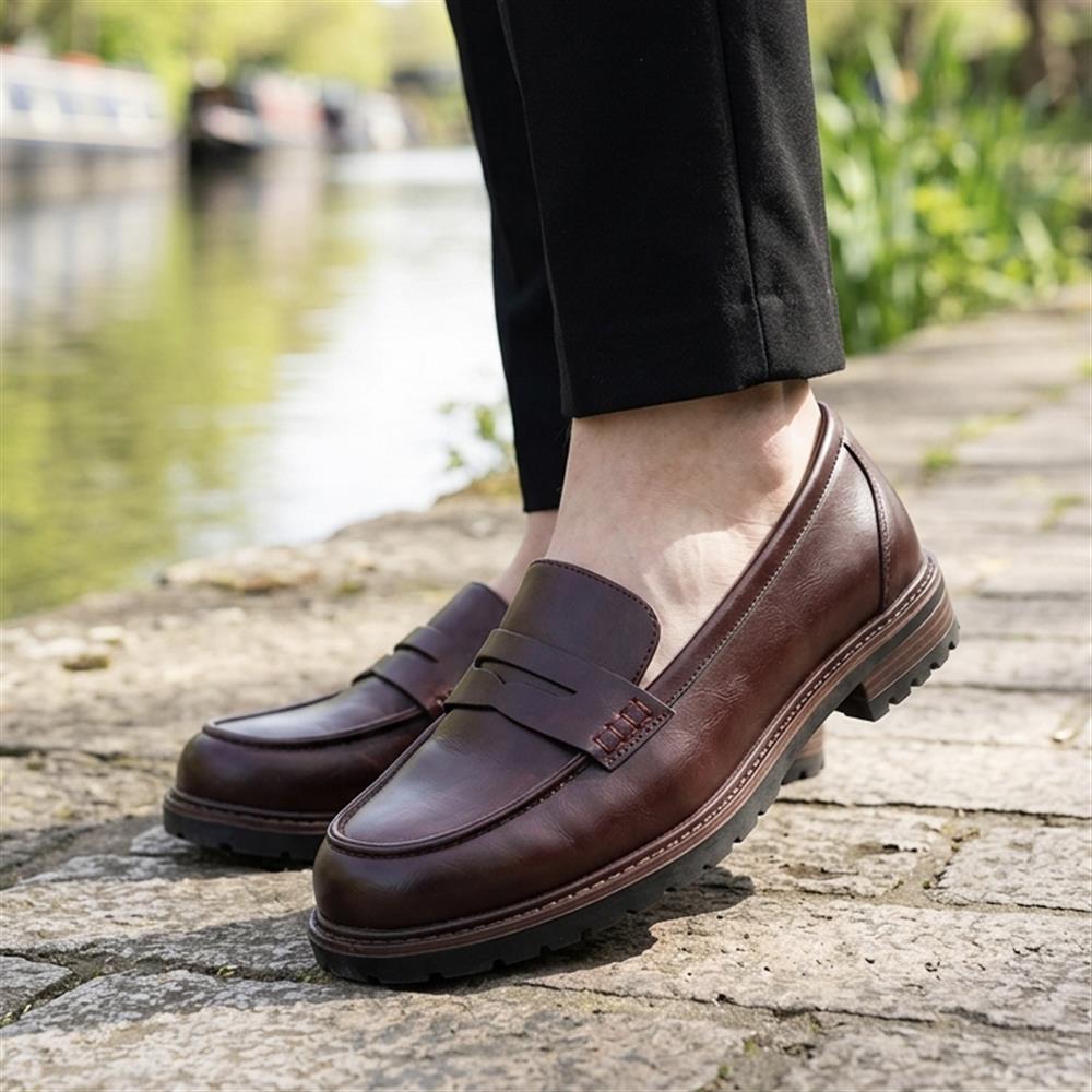 Women's Wide Fit Penny Loafers in Burgundy view 2 | burgundy loafers | SAVINTARI