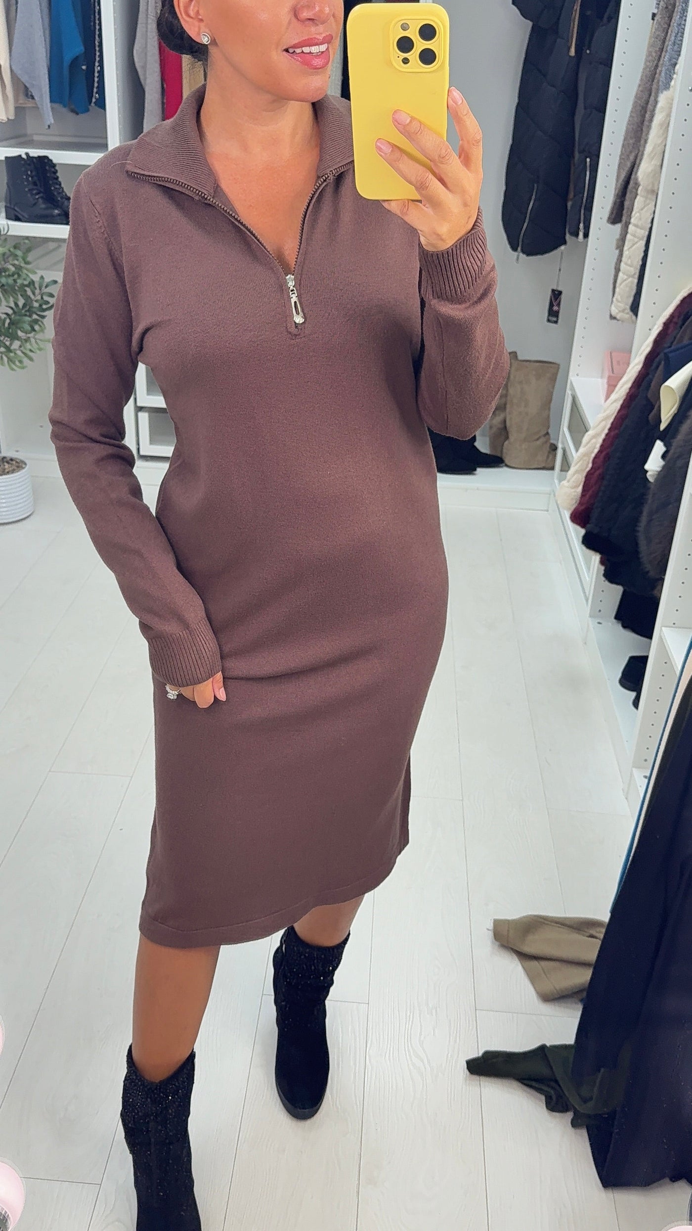 SAVINTARI Tally Plain Zip Front Maxi Jumper Dress