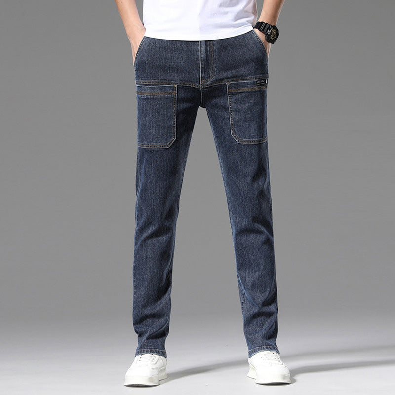 Men's Multi-Pocket Stretch Jeans - Black | SAVINTARI