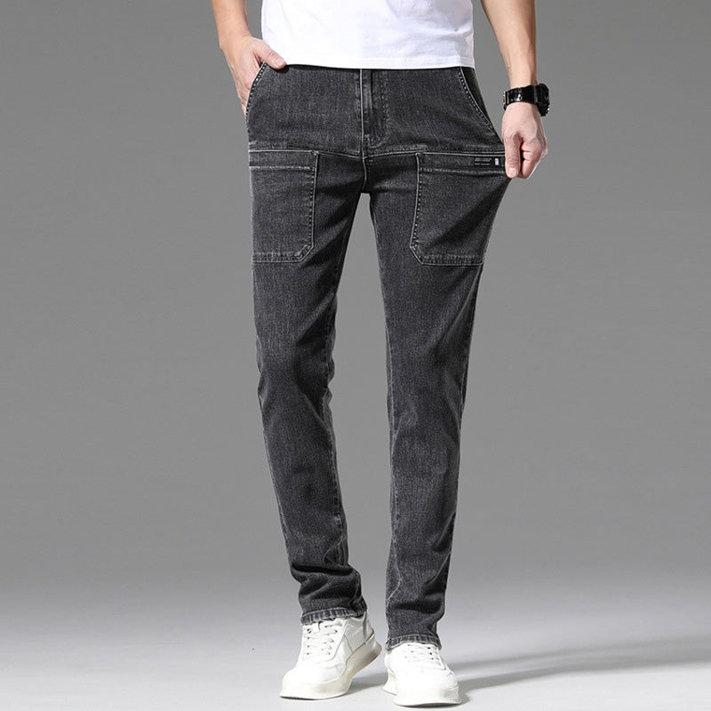 Men's Multi-Pocket Stretch Jeans - Black | SAVINTARI