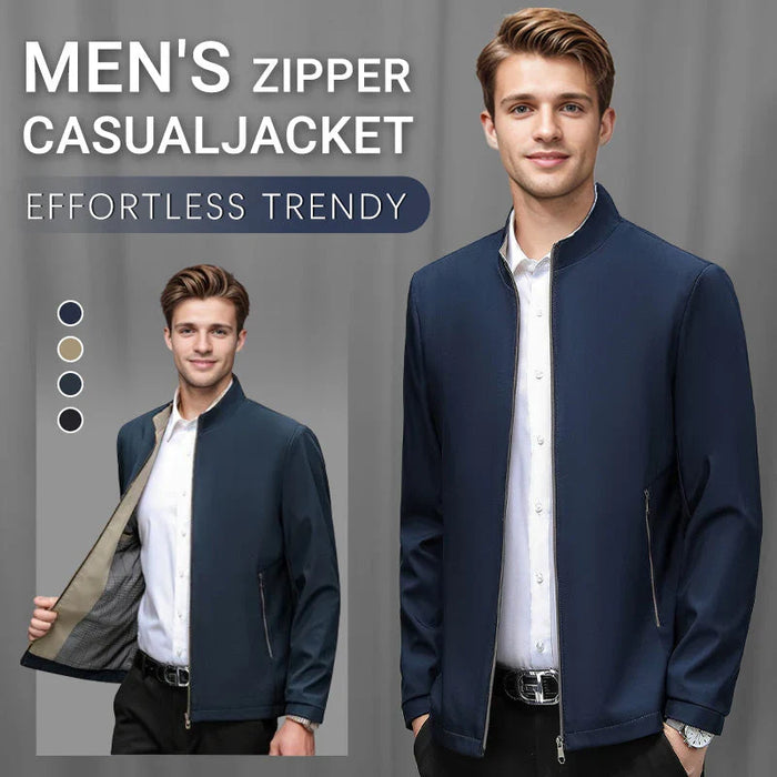 Men's Standing Collar Zipper Casual Jacket - Black | Light Jacket Layer | SAVINTARI