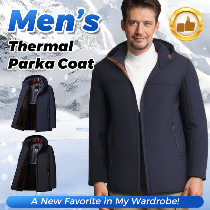 Men's Warm Gift Thermal Thick Hooded Parka Coat - Black | Transitional Coat | SAVINTARI