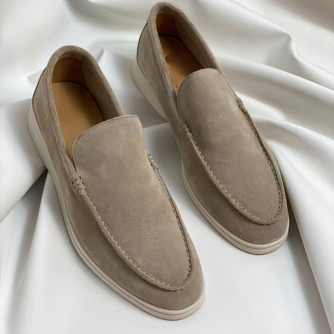 Men's Suede Loafers in Beige | mens suede loafers | SAVINTARI