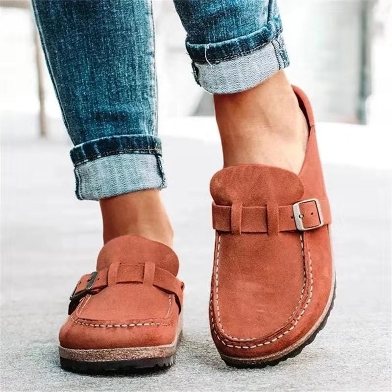 Women's Buckle Loafers in Rust | buckle loafers | SAVINTARI