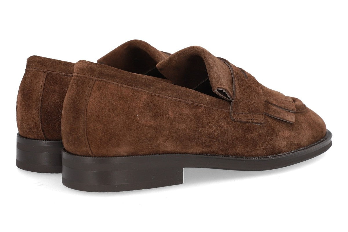 Women's Suede Loafers in Chocolate view 3 | suede fringe loafers | SAVINTARI