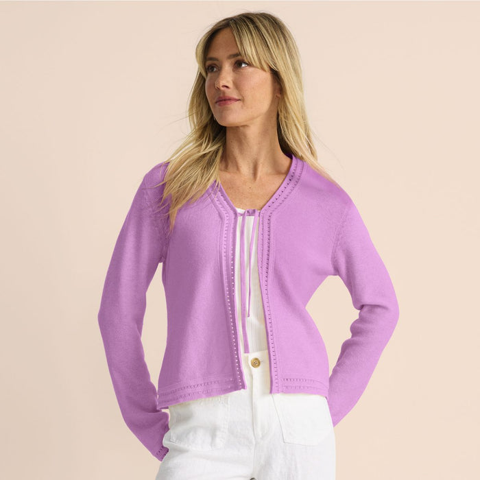 SAVINTARI Women's Soft Ease Linen Blend Tie Front Cardigan