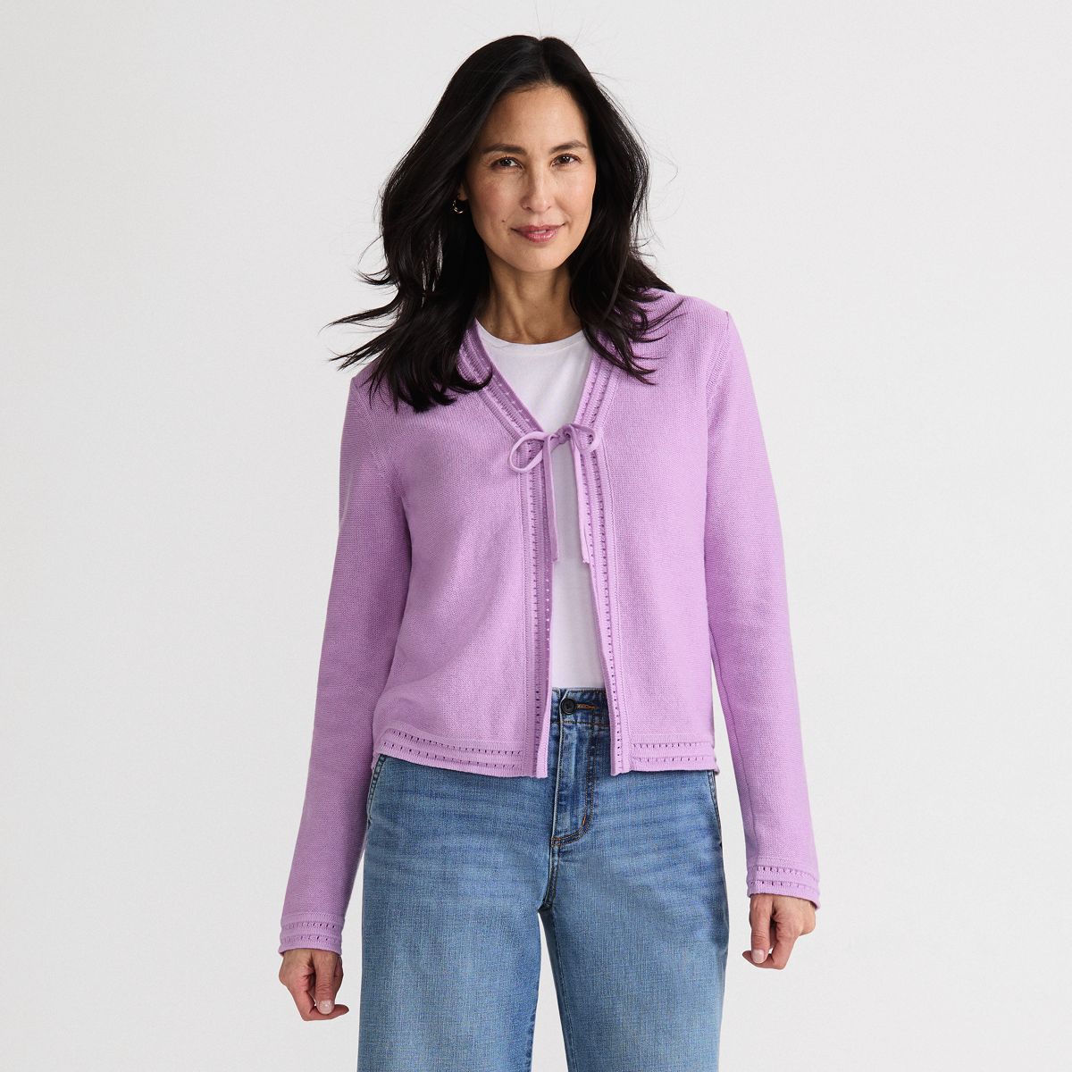 SAVINTARI Women's Soft Ease Linen Blend Tie Front Cardigan product image