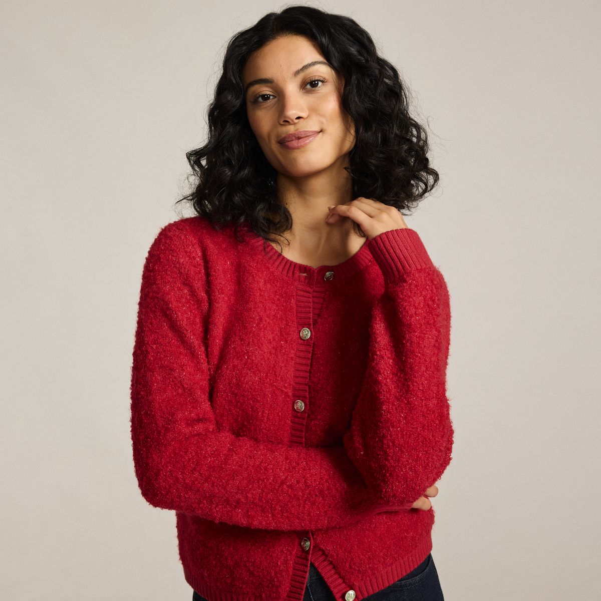 SAVINTARI Women's Bouclé Buttoned Cardigan product image