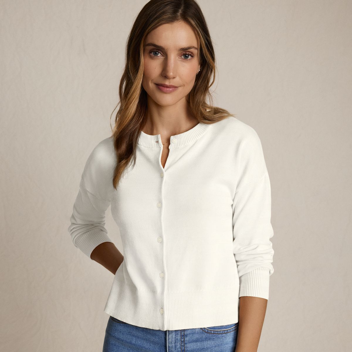 SAVINTARI Women's Fine Gauge Cropped Cotton Cardigan product image