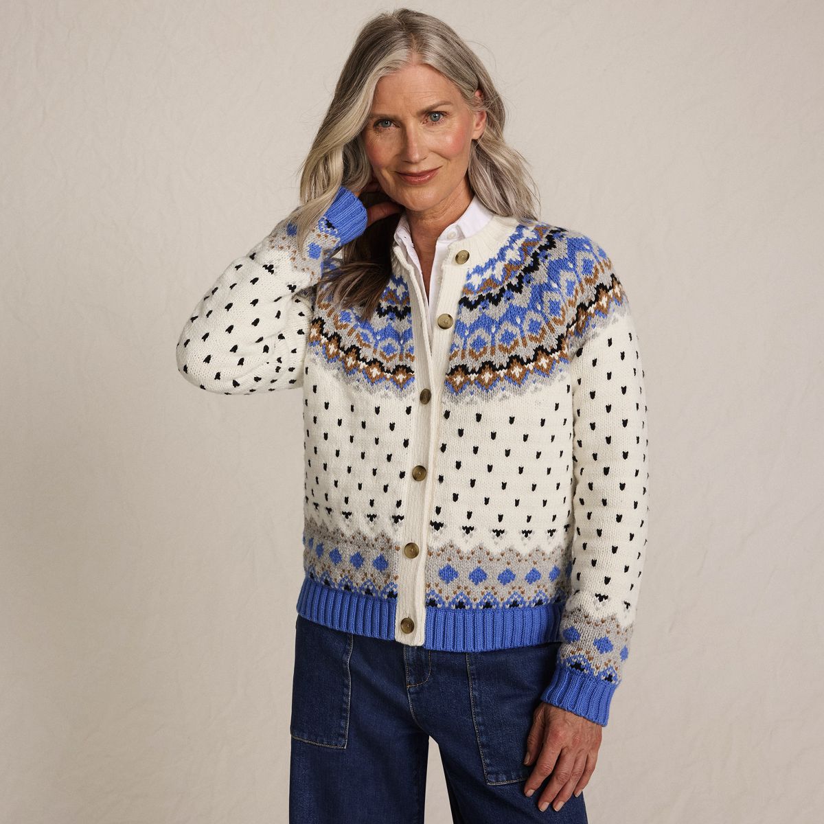 SAVINTARI Women's Lofty Fair Isle Cardigan product image
