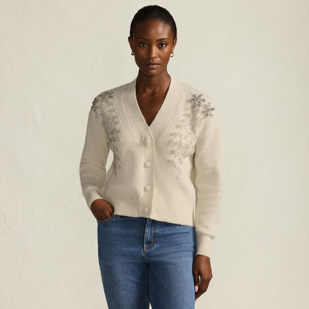 SAVINTARI Women's Diamante Front Cardigan product image