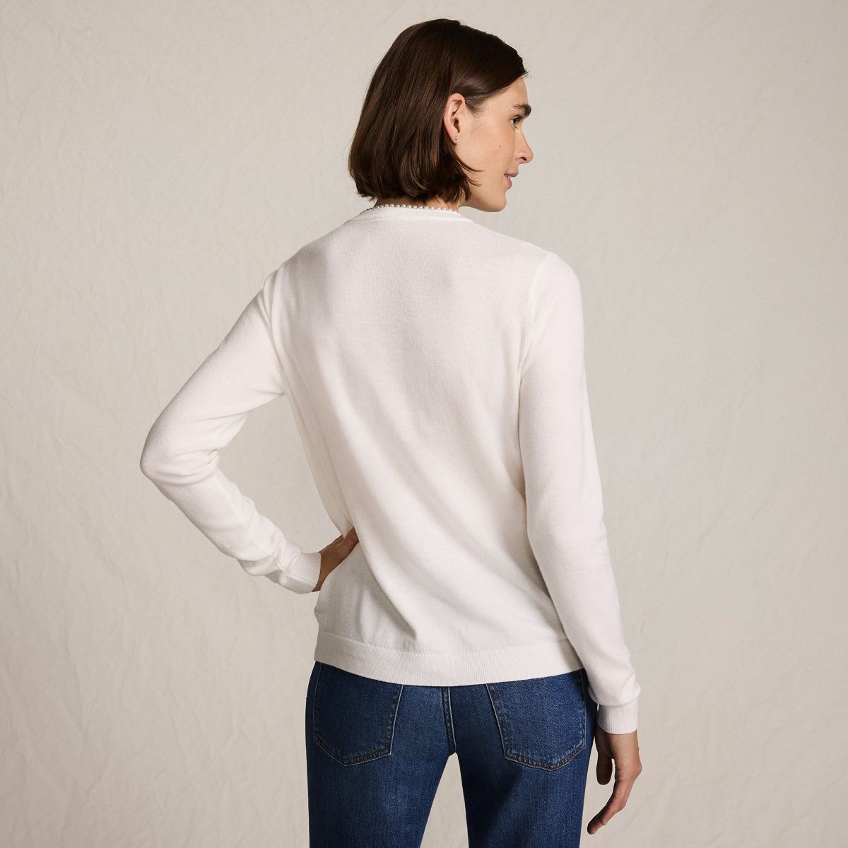 SAVINTARI Women's Pearl Trim Silk Touch Cardigan product image