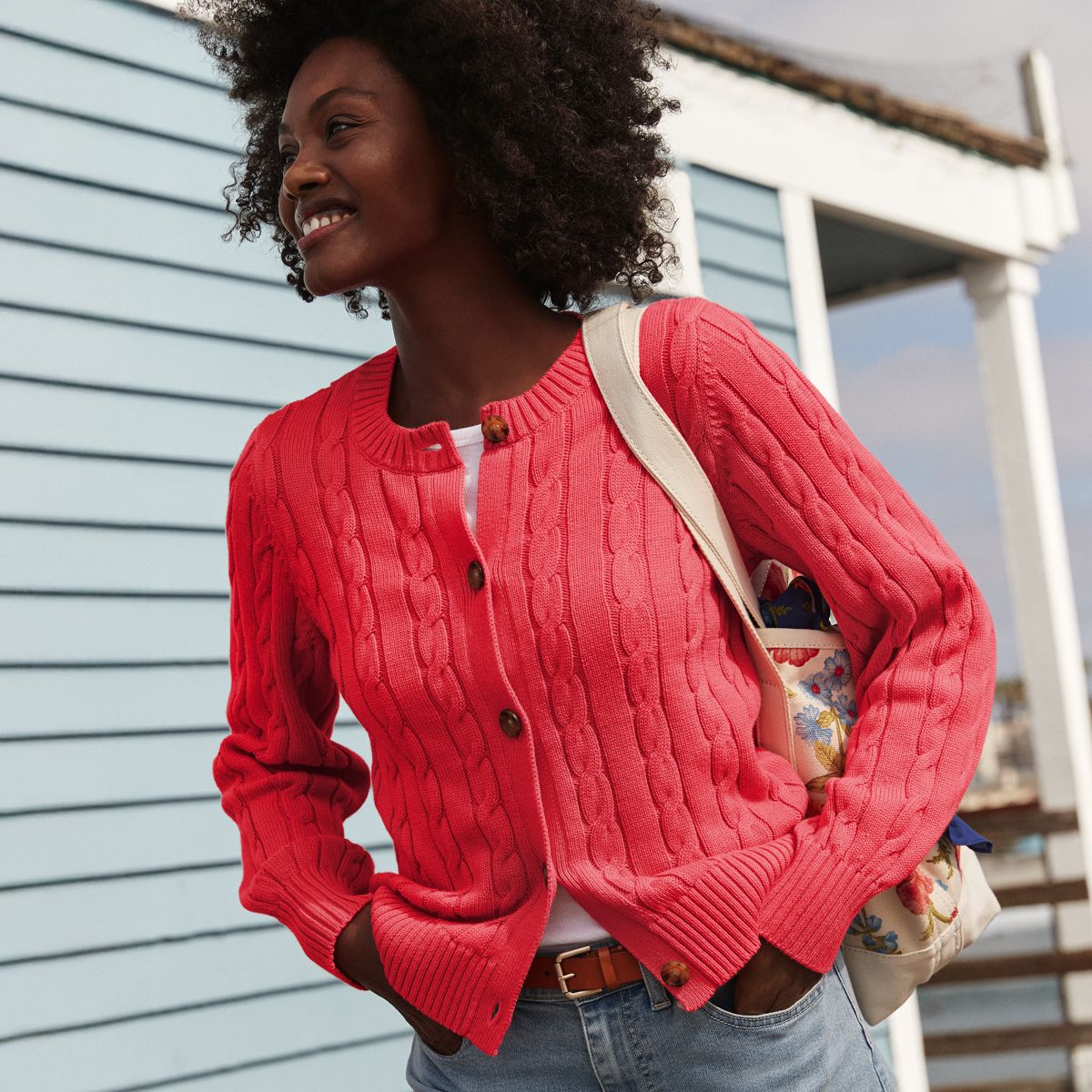 SAVINTARI Women's Pure Cotton Cable Knit Drifter Cardigan product image