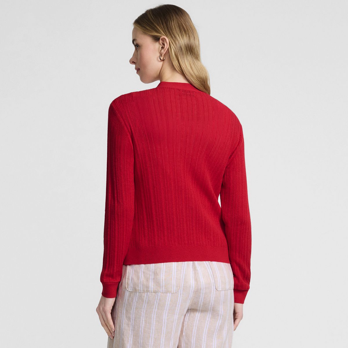 SAVINTARI Women's Rib Knit V-Neck Cardigan with Silk product image