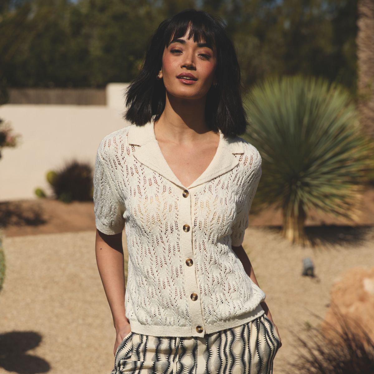 SAVINTARI Women's Soft Ease Pointelle Cardigan With Linen product image