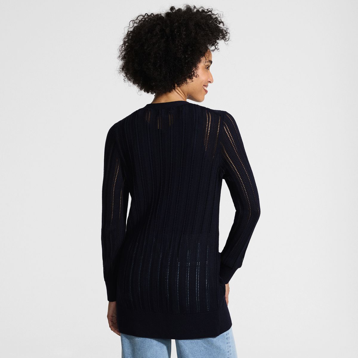 SAVINTARI Women's Soft Drape Linen Blend Long Pointelle Cardigan product image