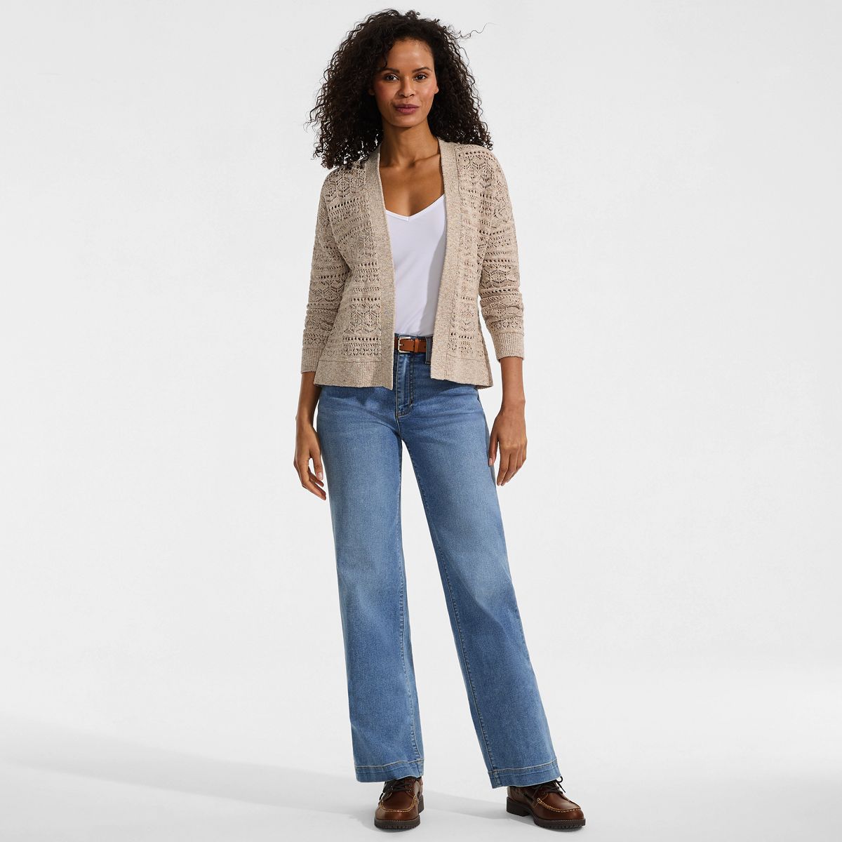 SAVINTARI Women's Soft Ease Pointelle Cardigan Oat product image