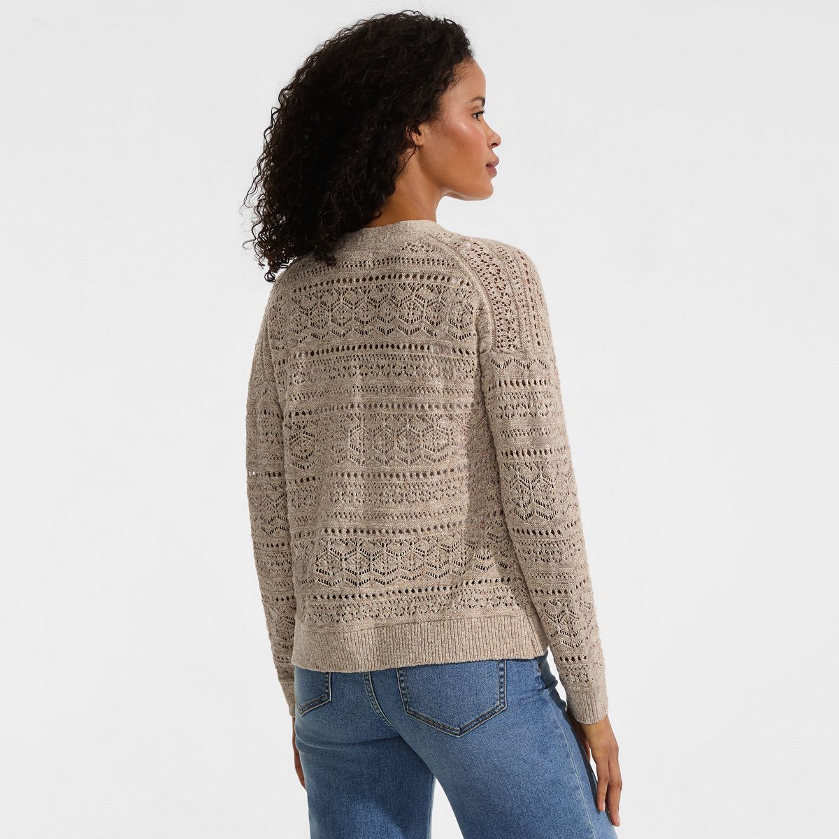 SAVINTARI Women's Soft Ease Pointelle Cardigan Oat product image