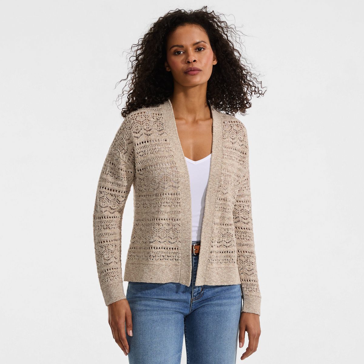 SAVINTARI Women's Soft Ease Pointelle Cardigan Oat product image