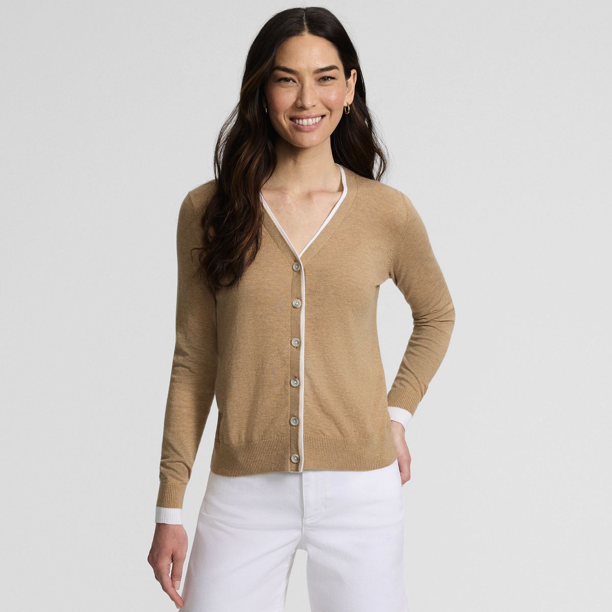 SAVINTARI Women's Double Trim Cotton Cardigan product image