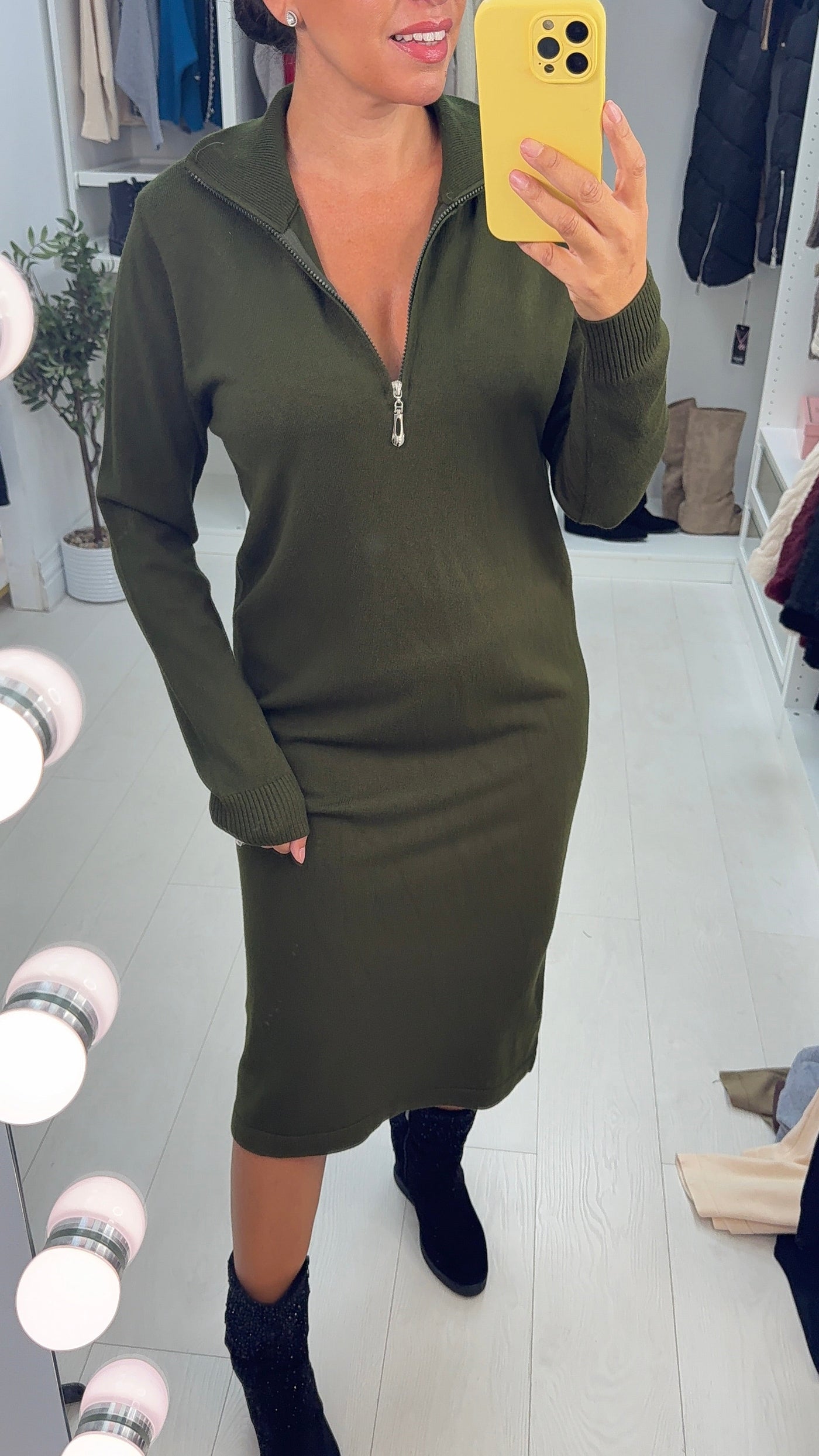 SAVINTARI Tally Plain Zip Front Maxi Jumper Dress