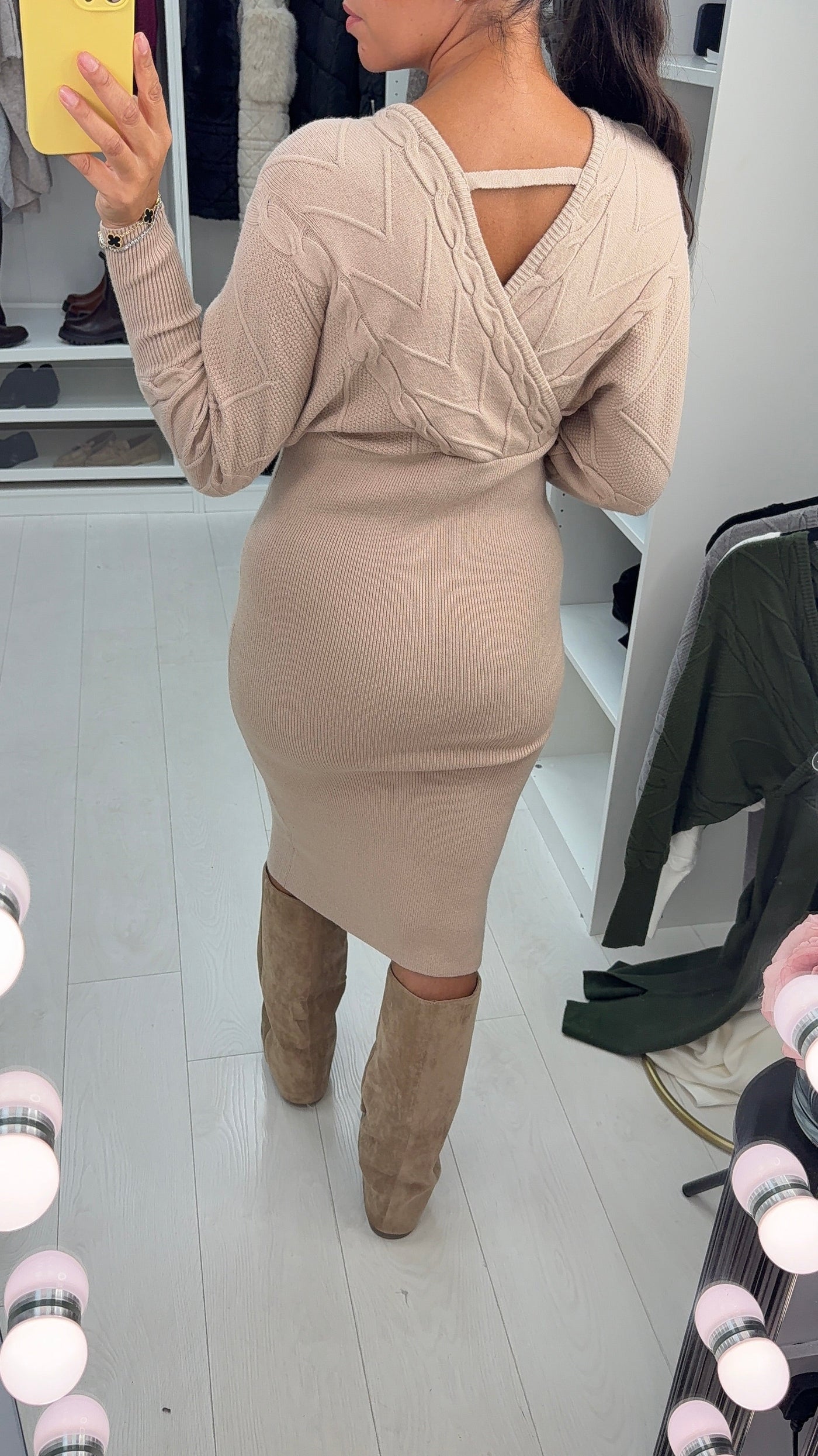 SAVINTARI Lorelle Cable Knit Detailed V Neck Jumper Dress