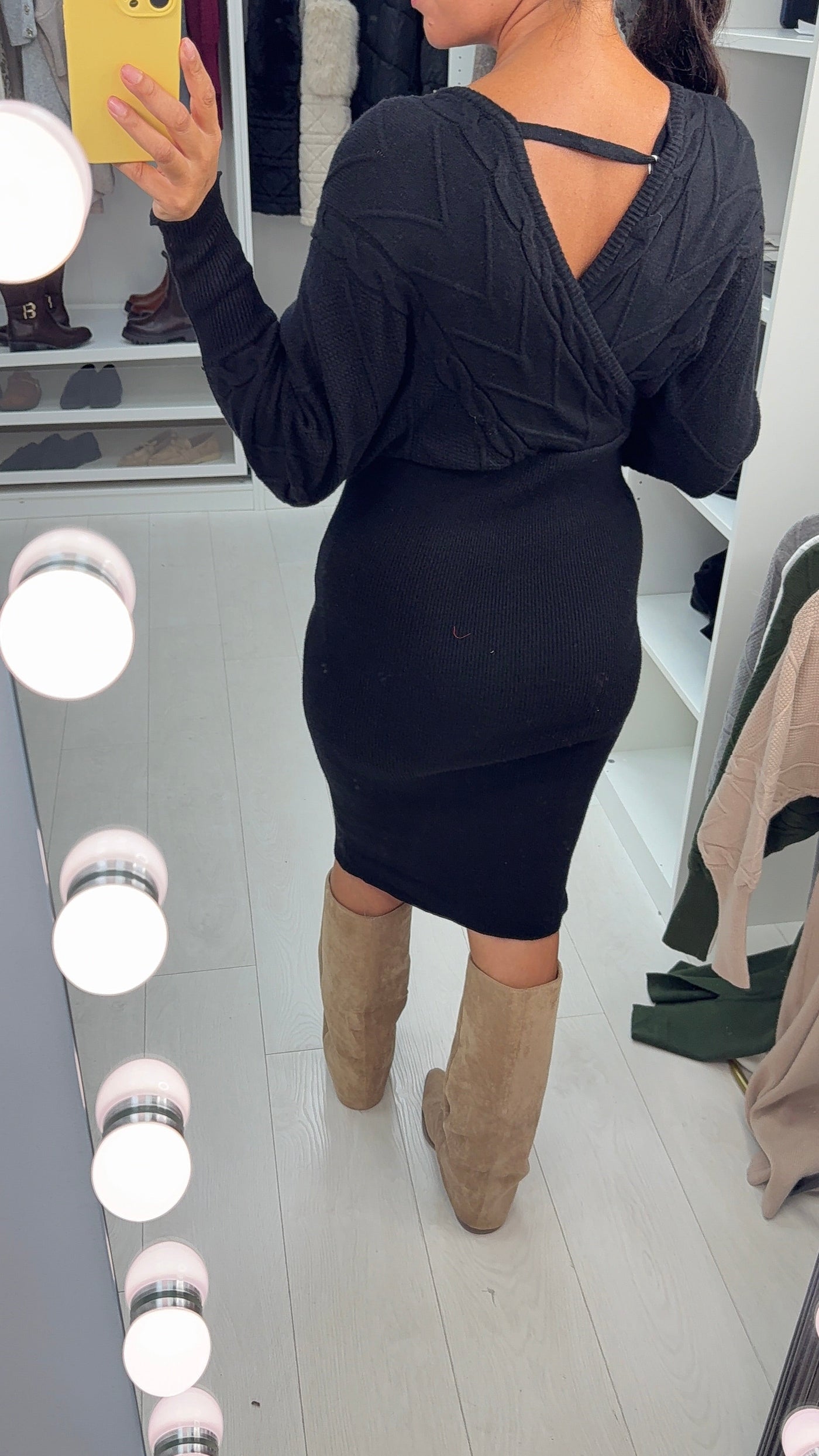 SAVINTARI Lorelle Cable Knit Detailed V Neck Jumper Dress