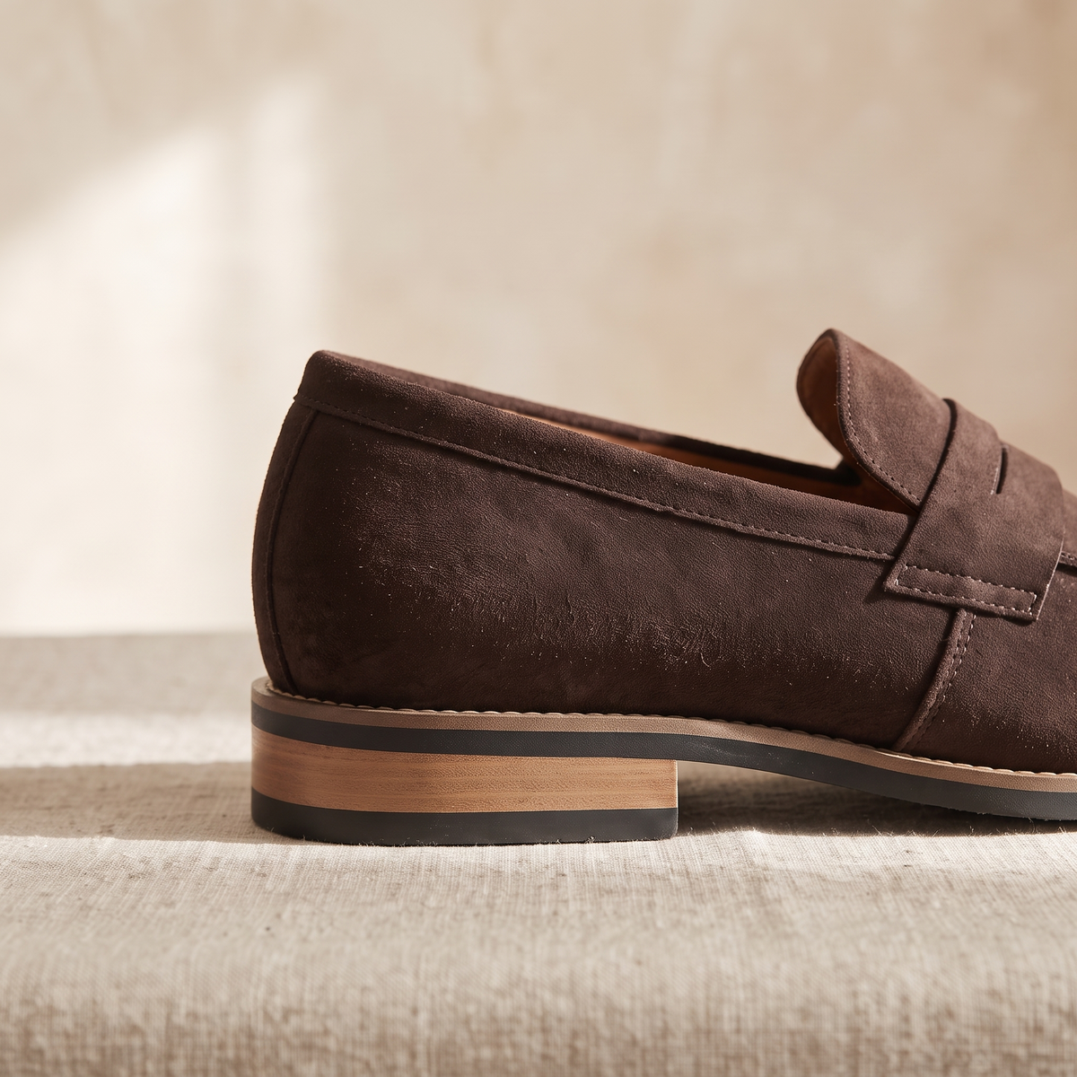 Men's Suede Penny Loafers in Brown view 2 | mens suede penny loafers | SAVINTARI