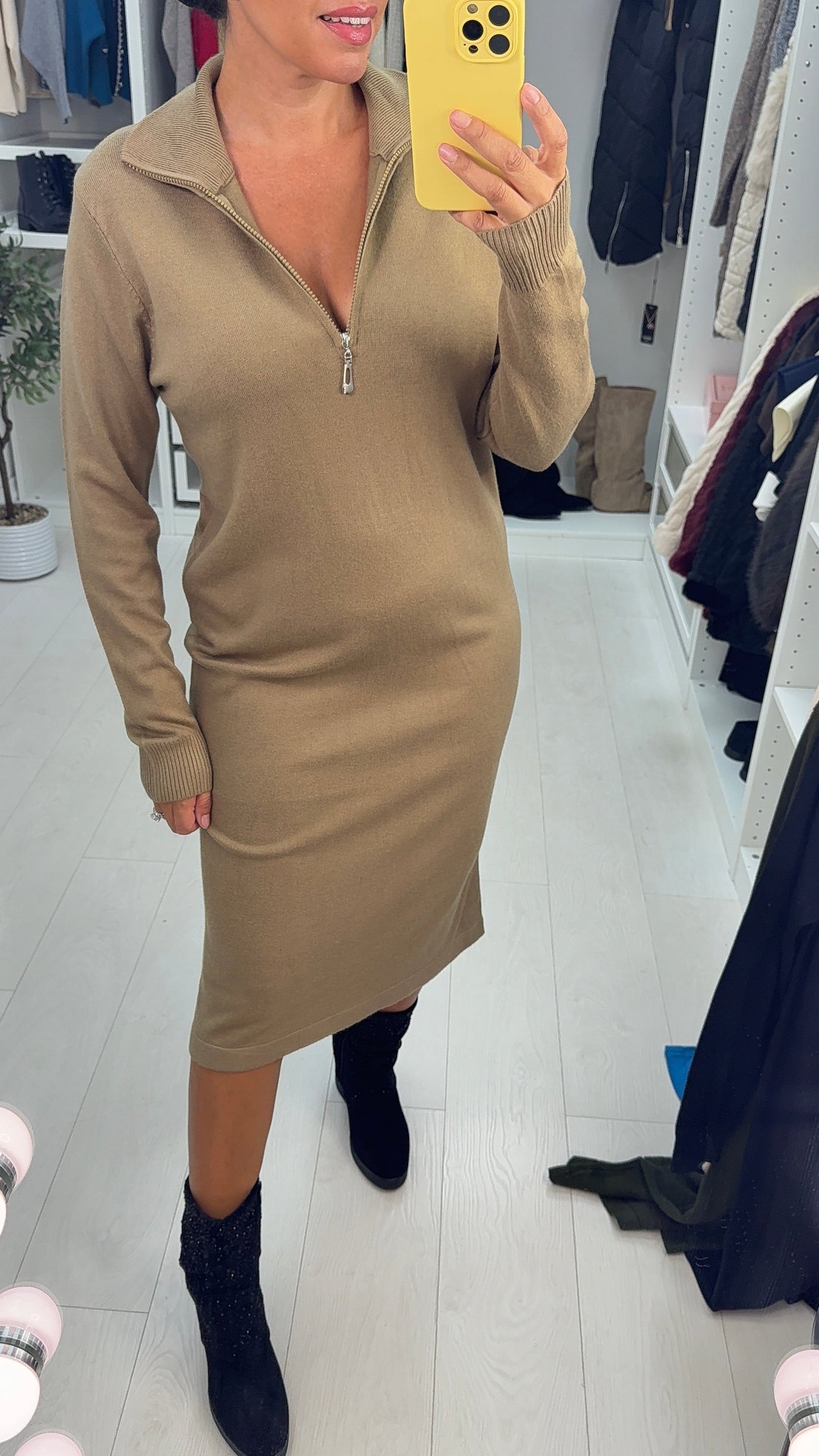 SAVINTARI Tally Plain Zip Front Maxi Jumper Dress