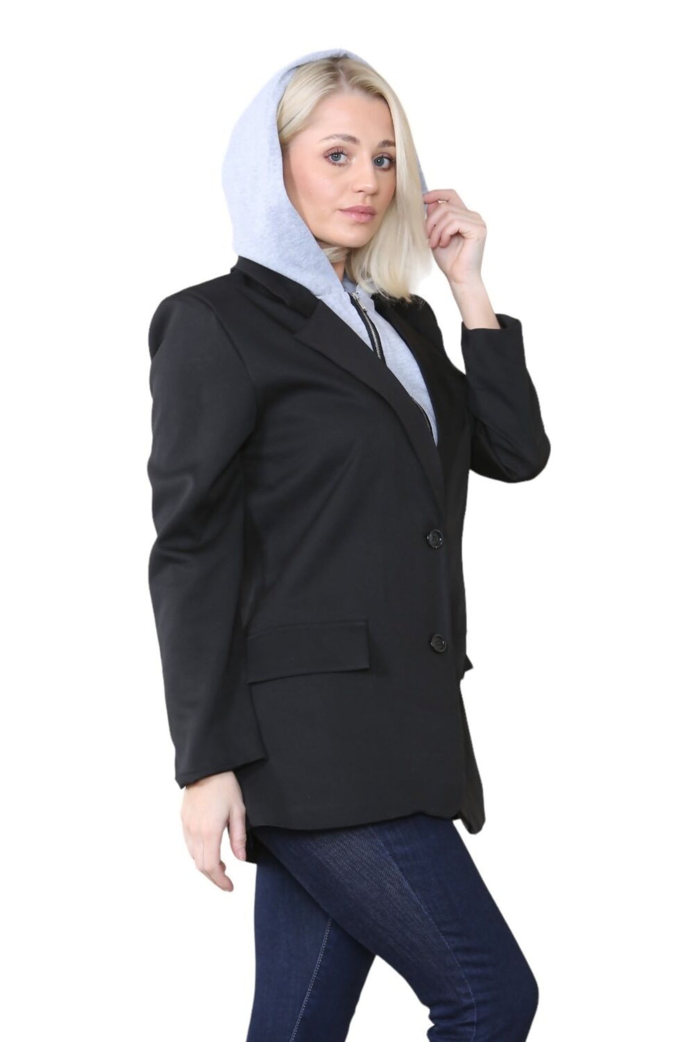 Black Hooded Insert Blazer- Senely 2