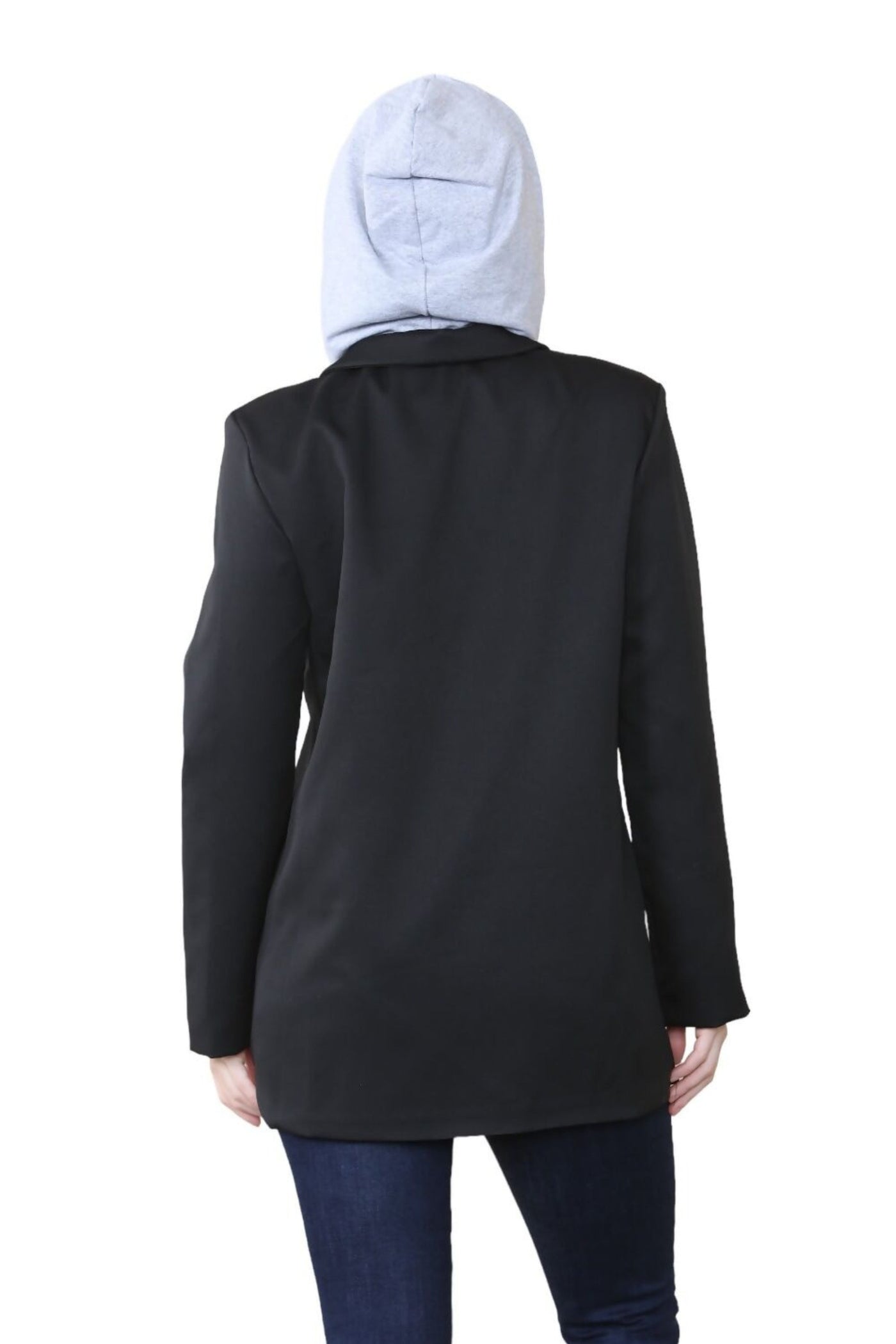 Black Hooded Insert Blazer- Senely 3