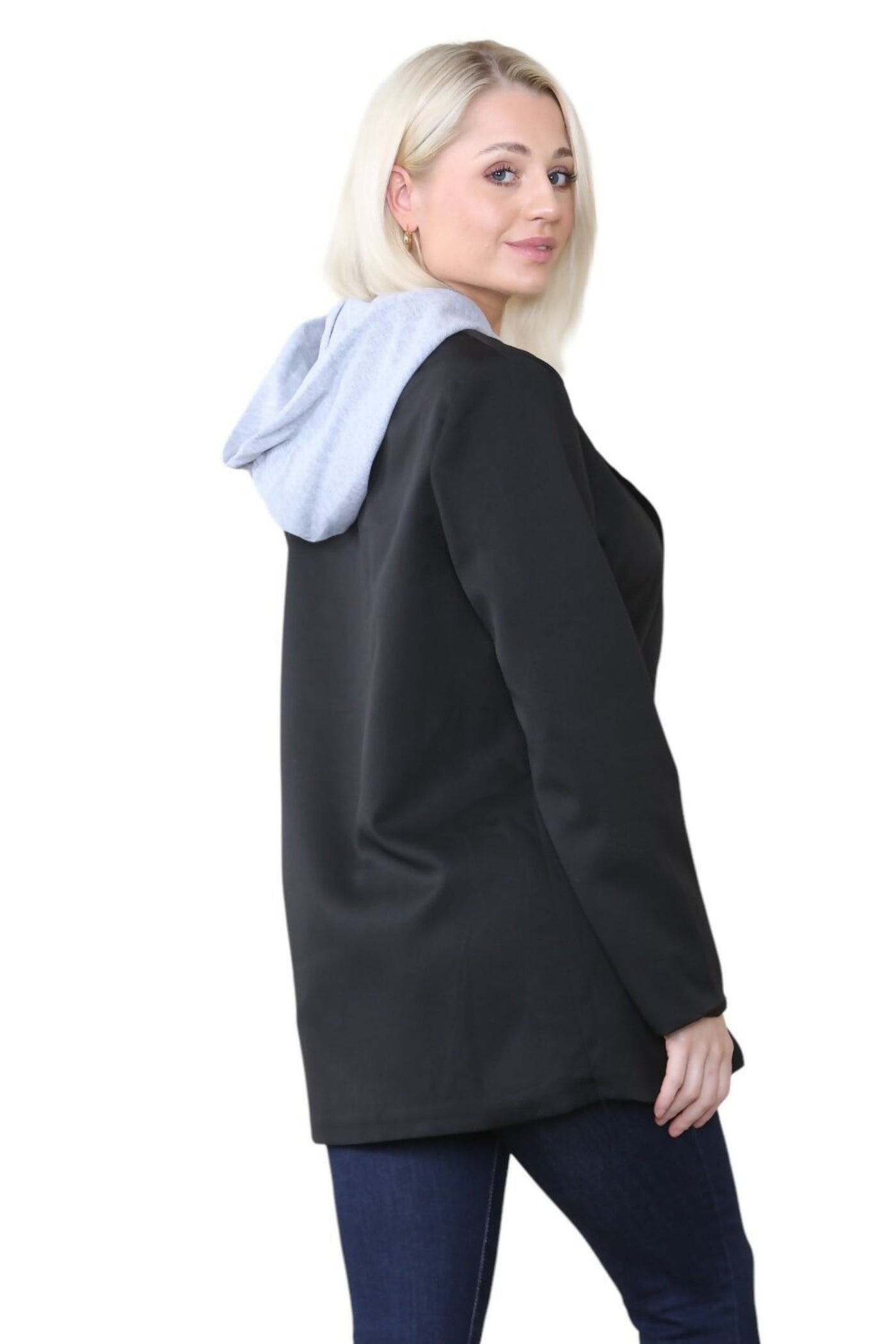 Black Hooded Insert Blazer- Senely 4
