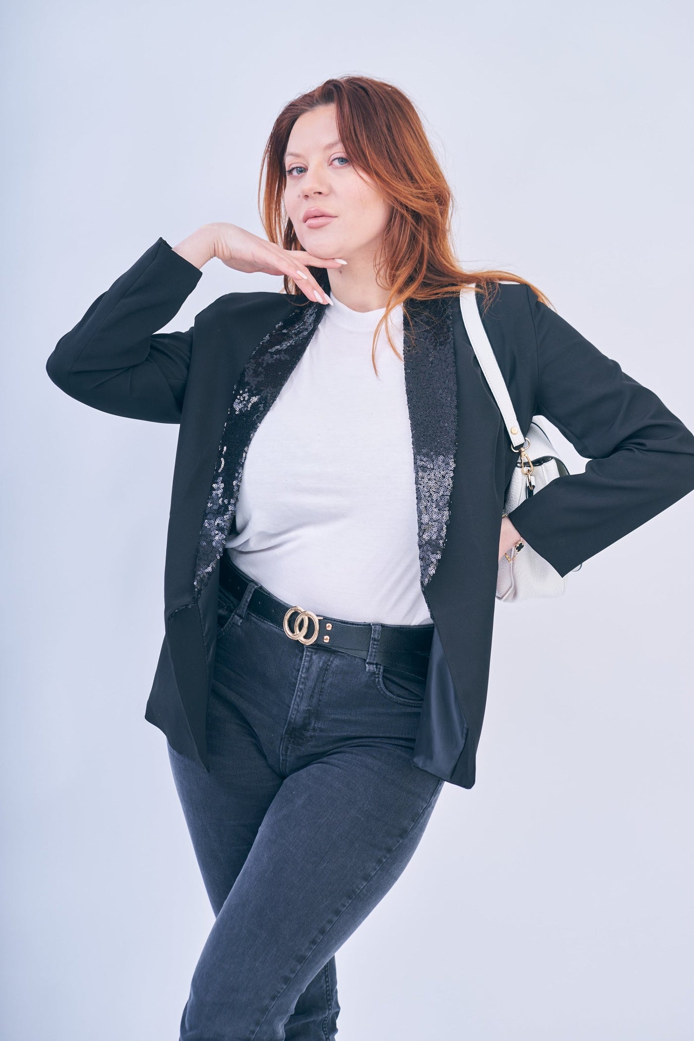 Black Sequin Lapel Blazer - Ever 1