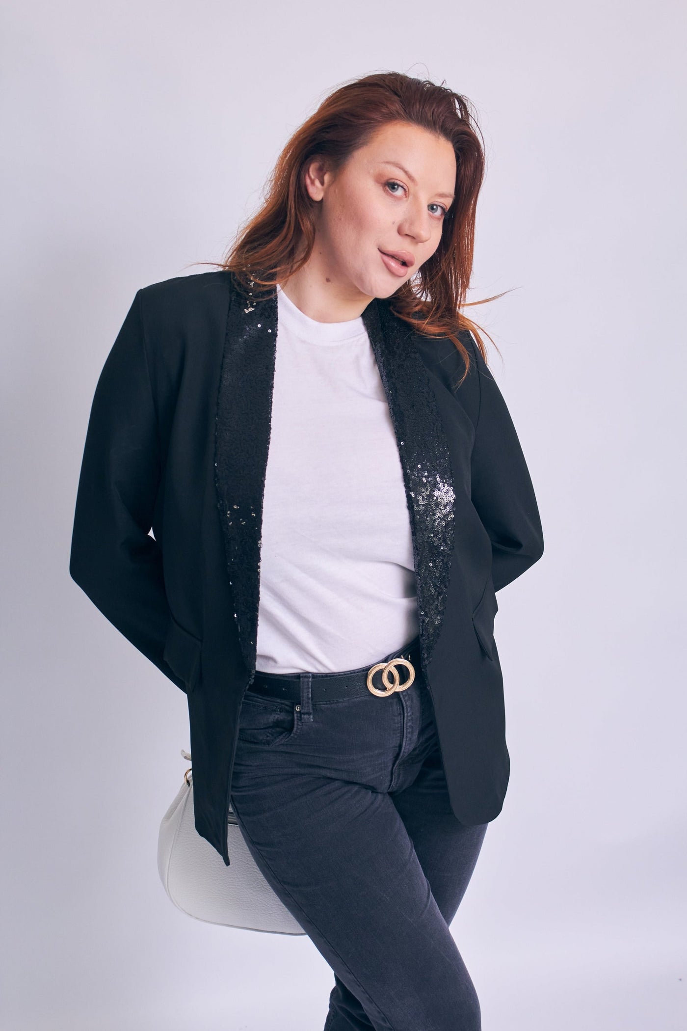Black Sequin Lapel Blazer - Ever 2