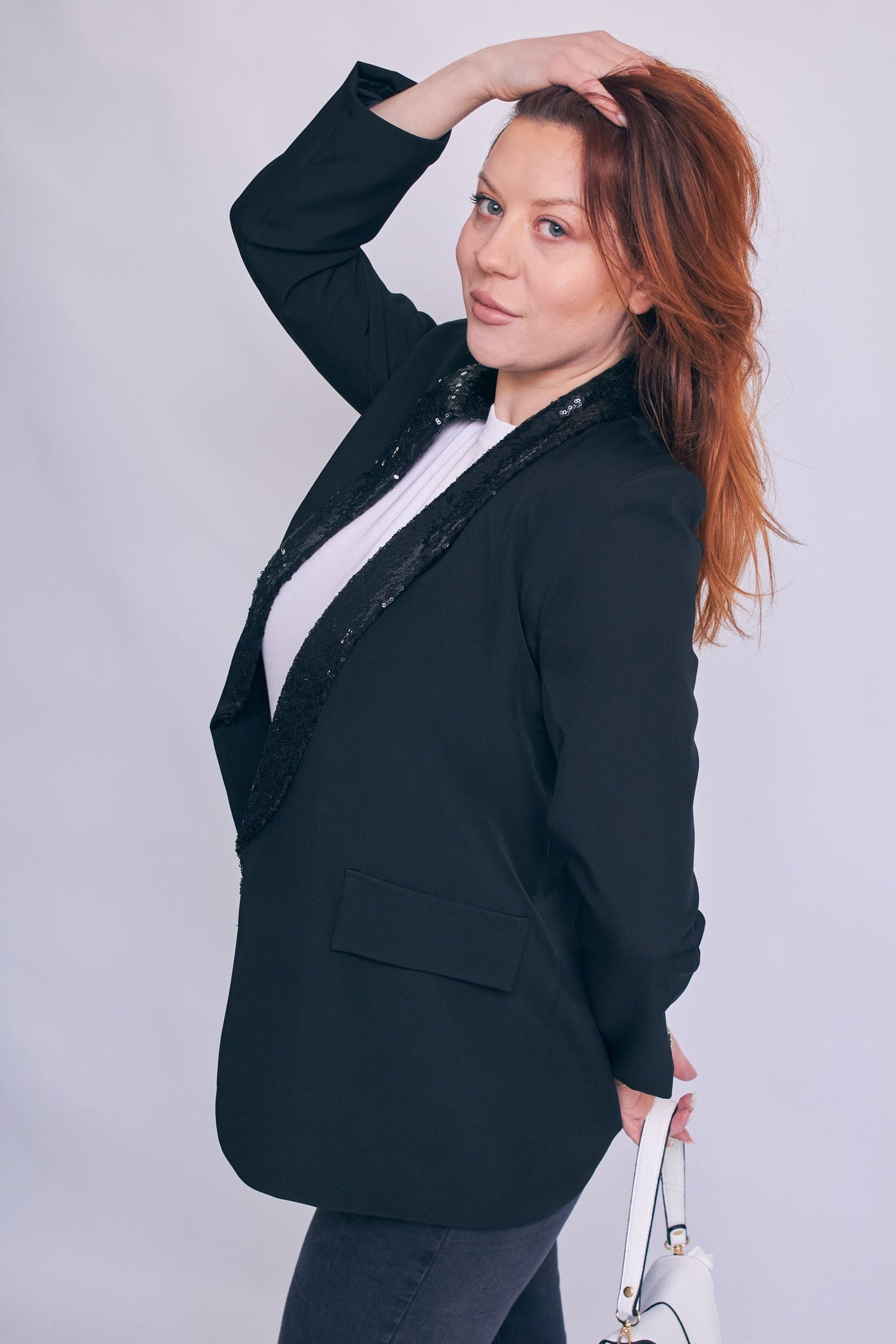 Black Sequin Lapel Blazer - Ever 4