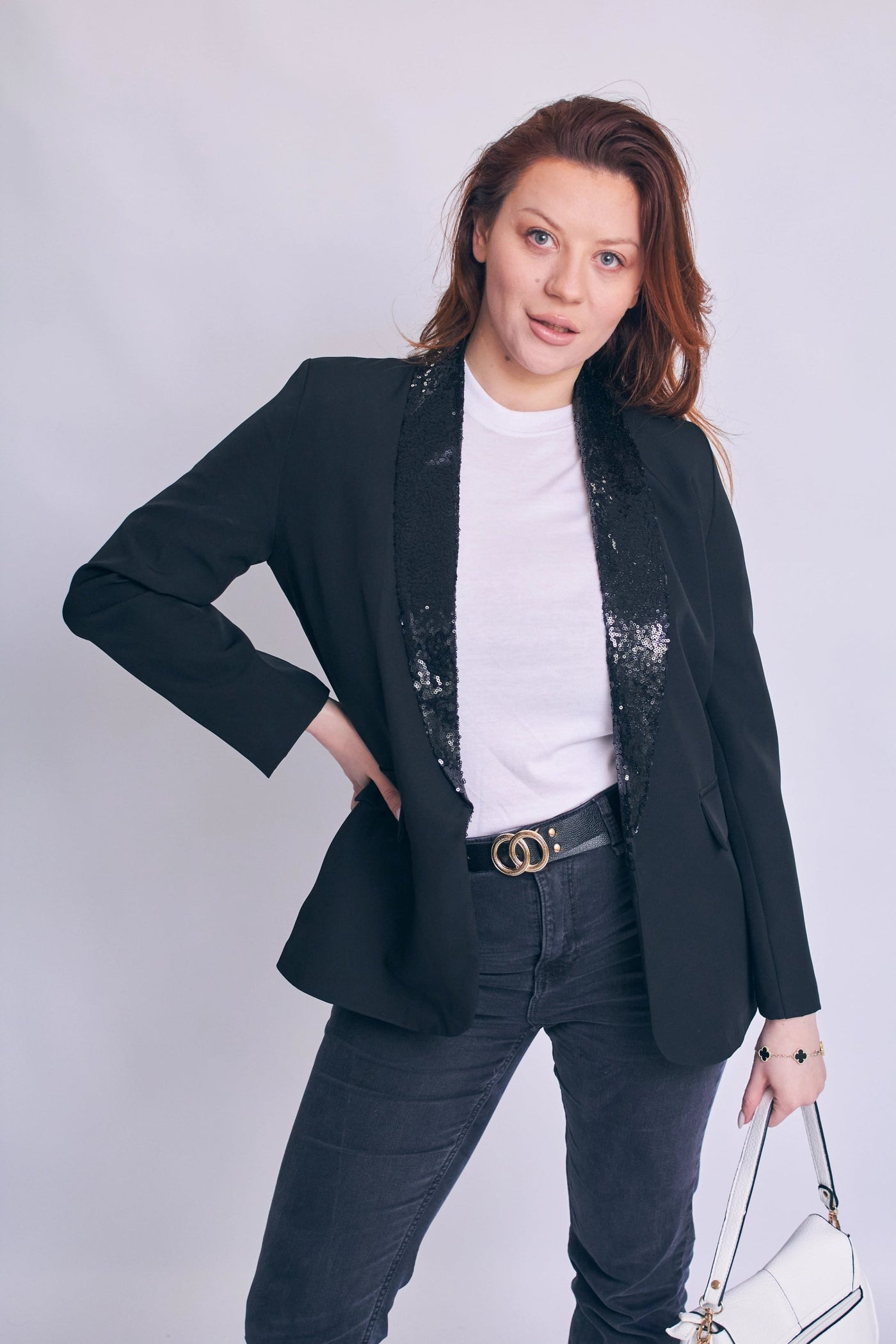 Black Sequin Lapel Blazer - Ever 5