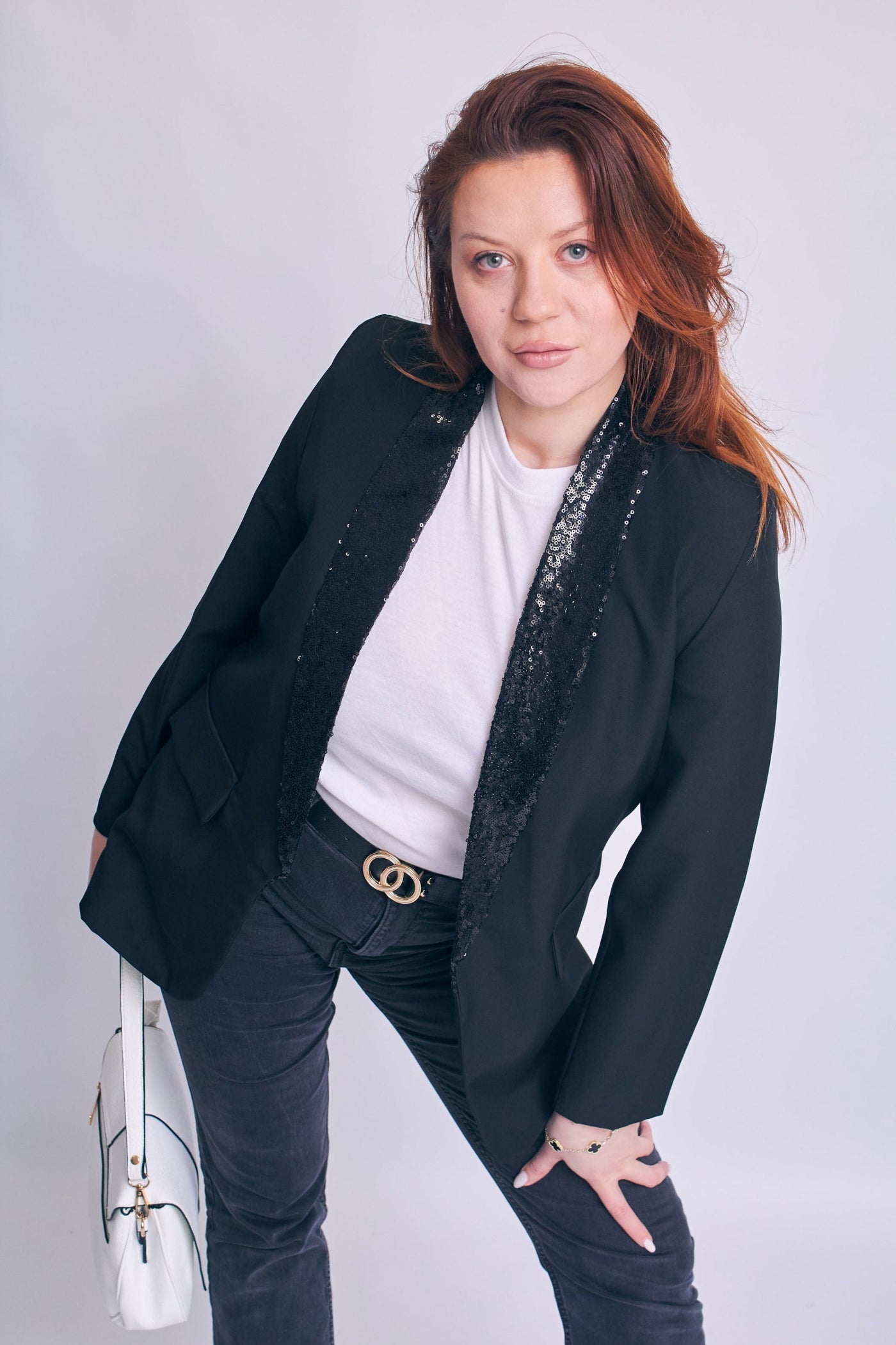Black Sequin Lapel Blazer - Ever 6