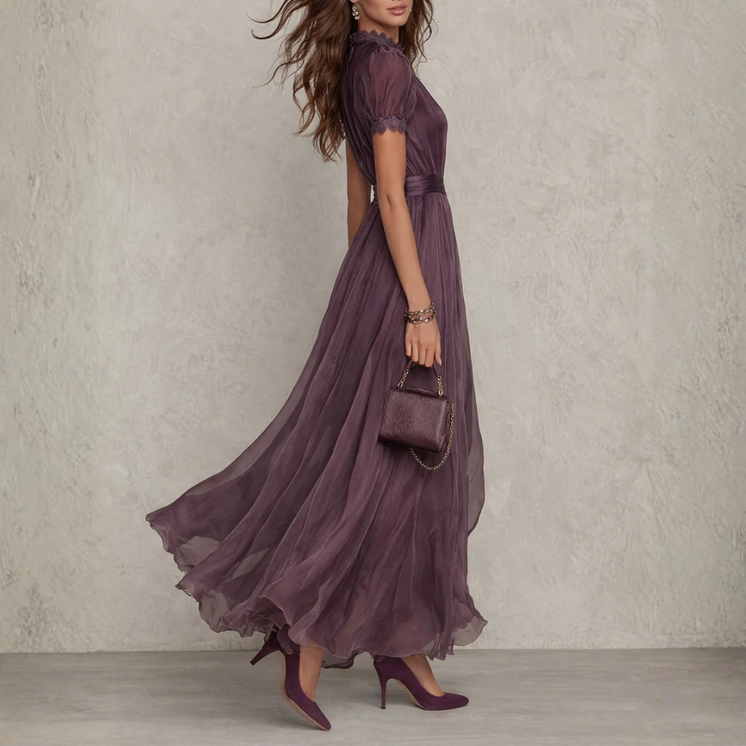 Celeste Collection | Maxi Dress with Lace Trim & Flowy Chiffon | Elegant Long Dress for Special Occasions