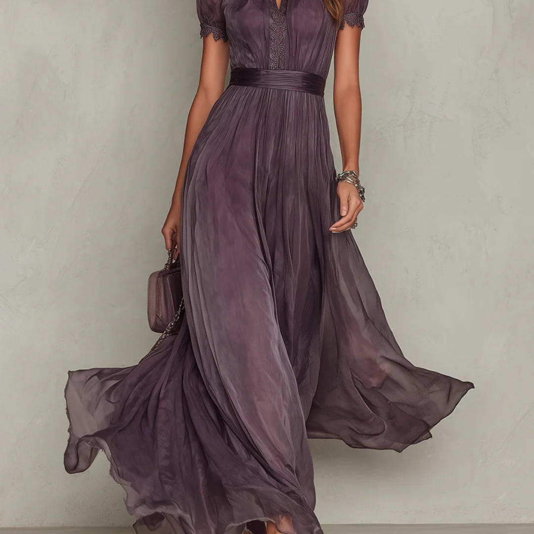 Celeste Collection | Maxi Dress with Lace Trim & Flowy Chiffon | Elegant Long Dress for Special Occasions
