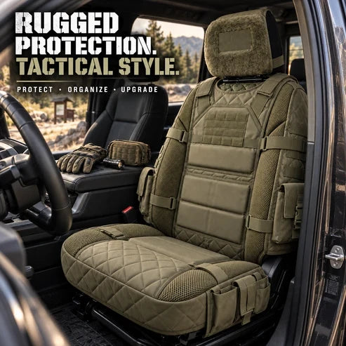 Olive Green tactical MOLLE truck seat cover