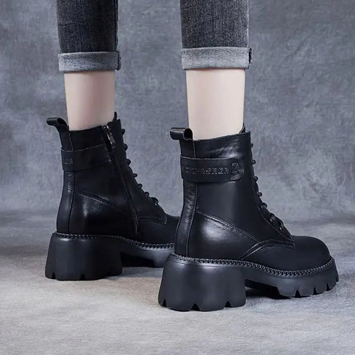 Women's Lace-Up Ankle Boots in Black | lace up ankle boots | SAVINTARI