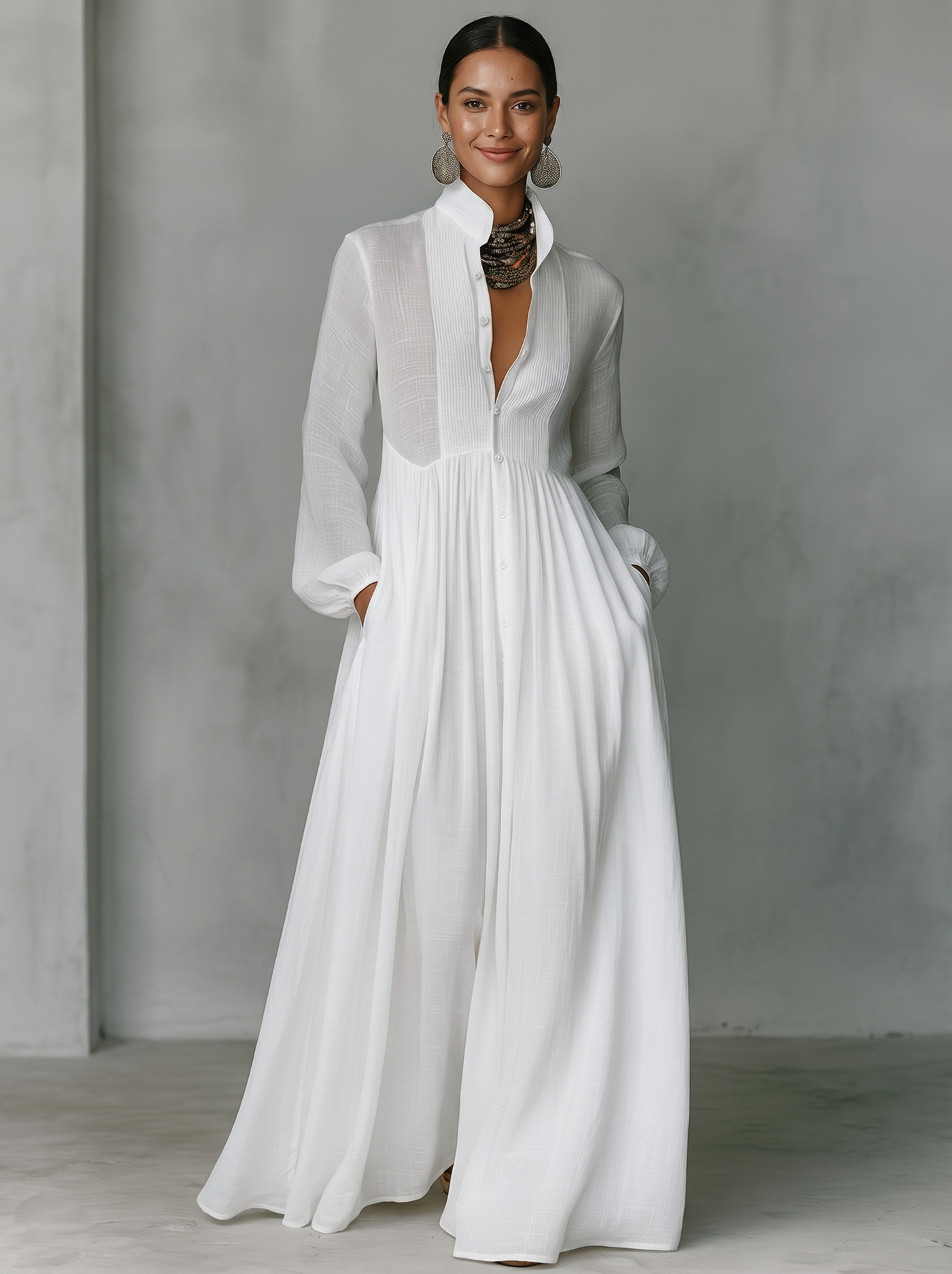 Elegant Maxi Dress Collection | Long Sleeve Maxi Dress with Patchwork Design | Stylish Attire for Any Occasion 0